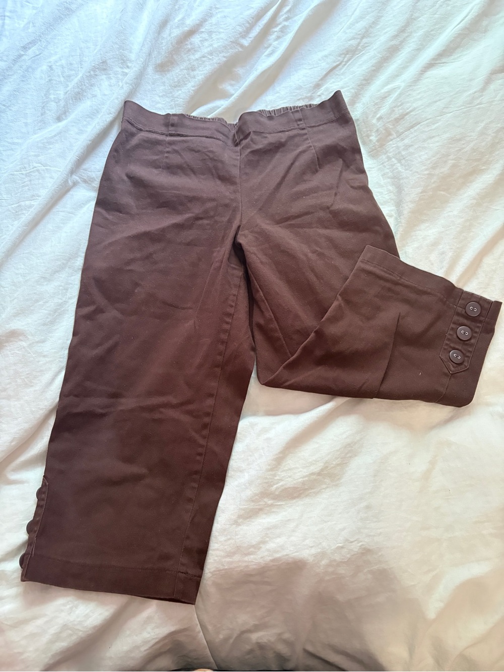 Vintage Brown Button Hem Cropped Pants